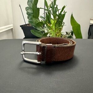 Fossil Brown Genuine Leather Belt with Silver Buckle